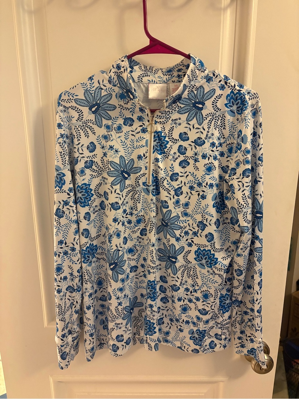Stella Parker Blue Floral Quarter Zip Pullover